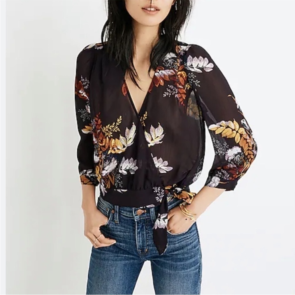 Madewell Wrap Top‎ in Blooming Oasis Purple Floral Size XS